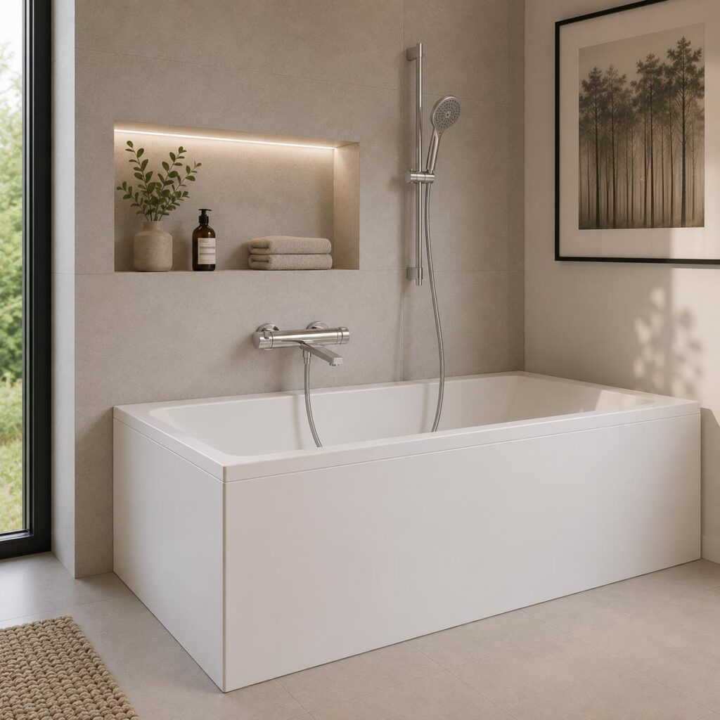 Balteco Forma 160 vann koos paneelidega ja Vitra Tres Base Plus vannisegisti